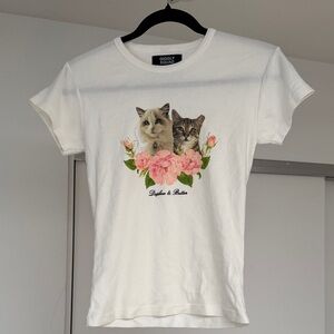 White Cat Floral T-Shirt